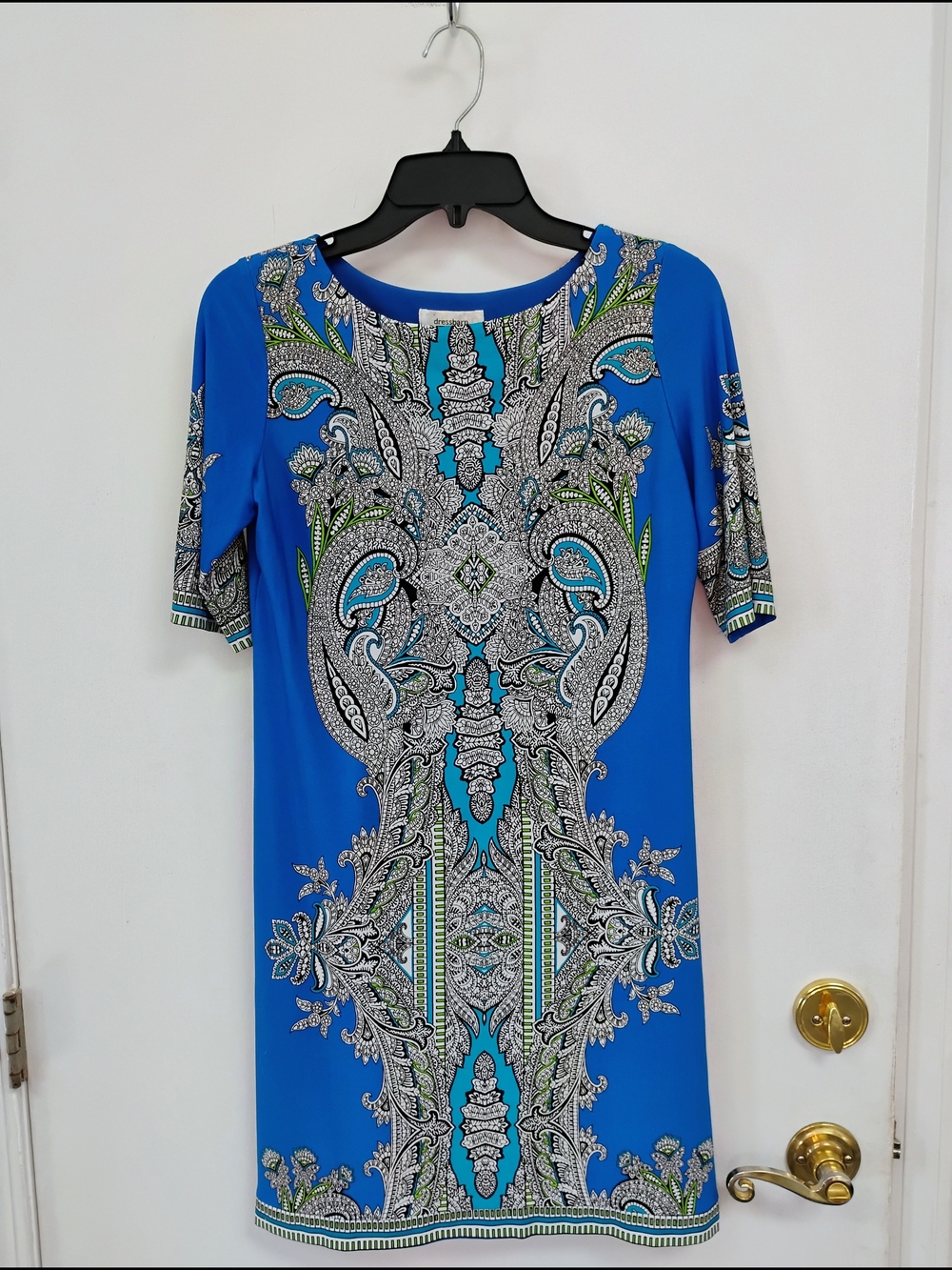 Dressbarn Petite 4P Blue Paisley Print Shift Dress